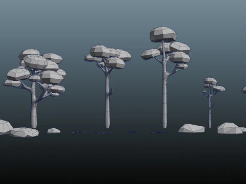 Alberi ed elementi forestali pronti per il gioco Modello 3D