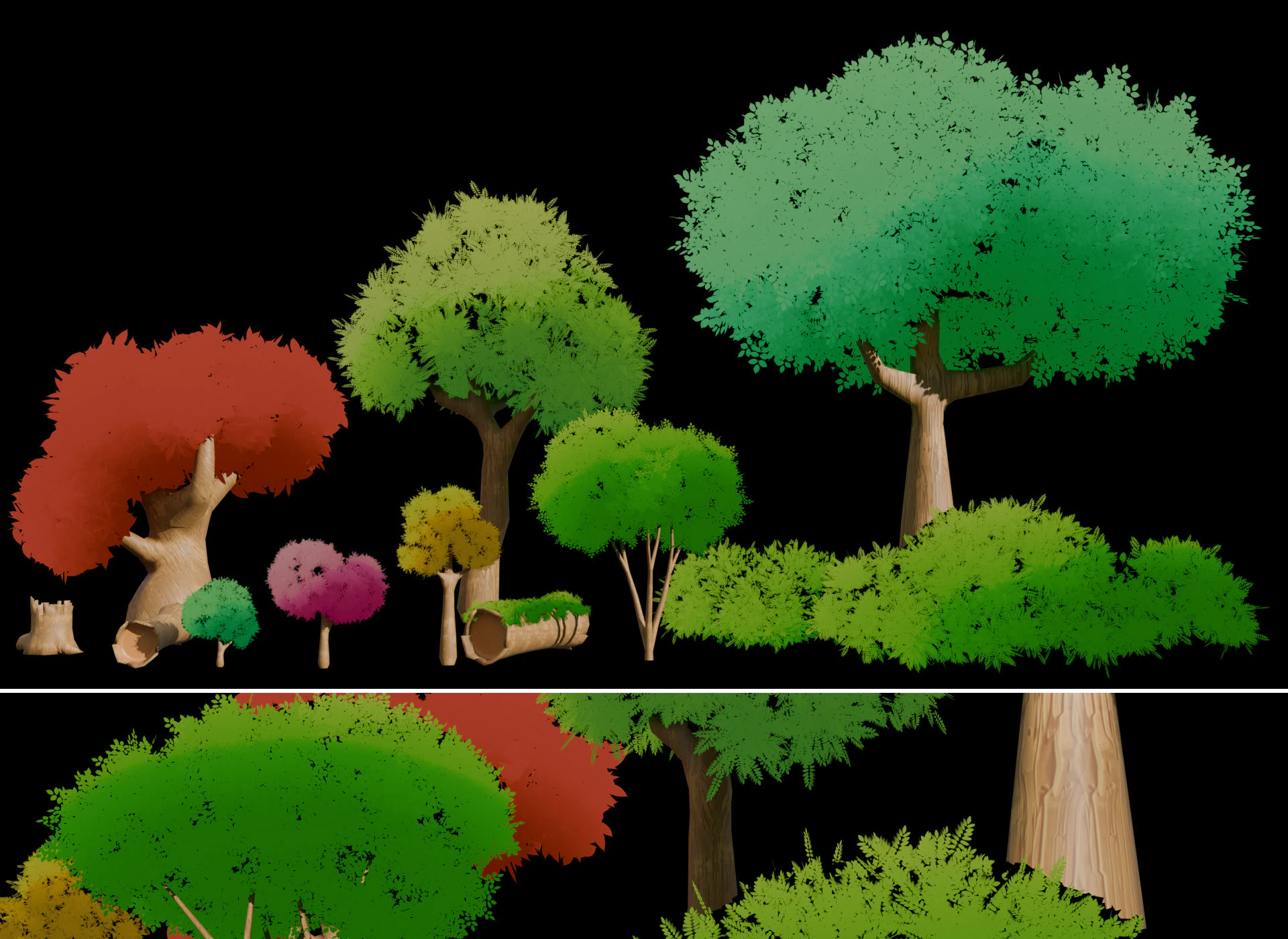 Stylized Trees and Foliage 3D Model .c4d .max .obj .3ds .fbx .stl .blend