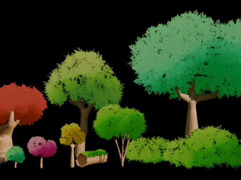 Stylized Trees and Foliage 3D Model