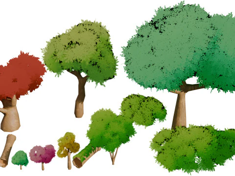 Stylized Trees and Foliage 3D Model