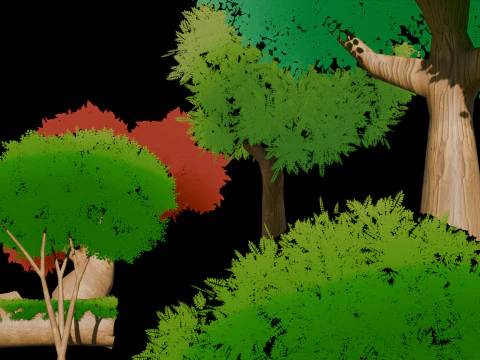 Stylized Trees and Foliage 3D Model