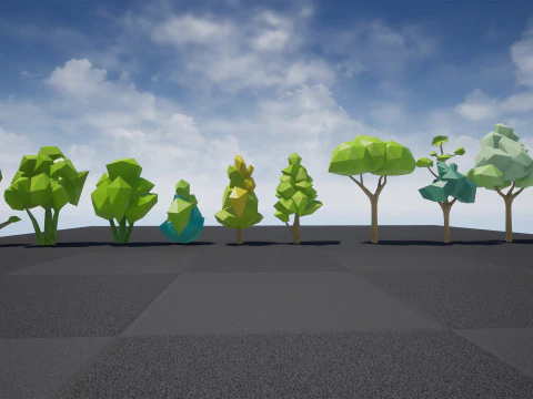 Paket Pohon Bergaya Dekonstruksi Model 3D