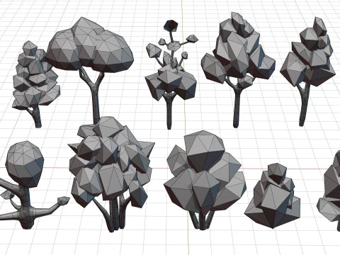 Paket Pohon Bergaya Dekonstruksi Model 3D