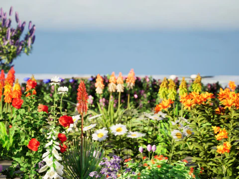 Piante da fiore da esterno realistiche a basso numero di poligoni Modello 3D