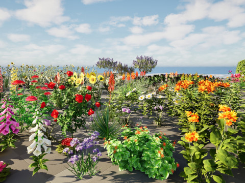 Realistic Low-Poly Outdoor Flowering Plants Modelo 3D
