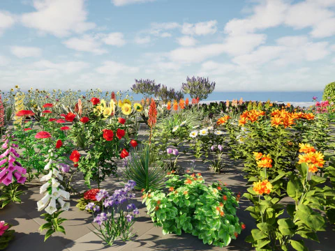 Piante da fiore da esterno realistiche a basso numero di poligoni Modello 3D