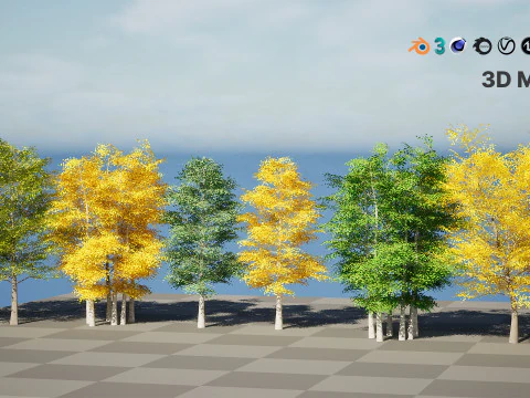 Pacchetto albero di pioppo tremulo Modello 3D