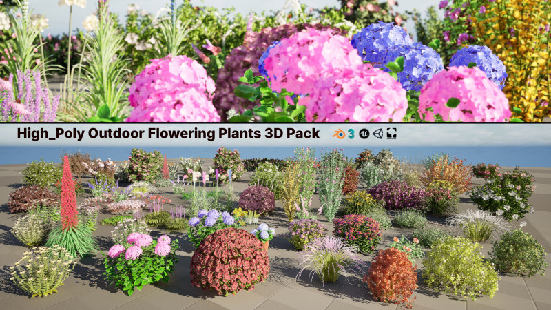 High-Poly Flowering Plants 3D Collection 01 Modelo 3D .c4d .max .obj .3ds .fbx .stl .blend