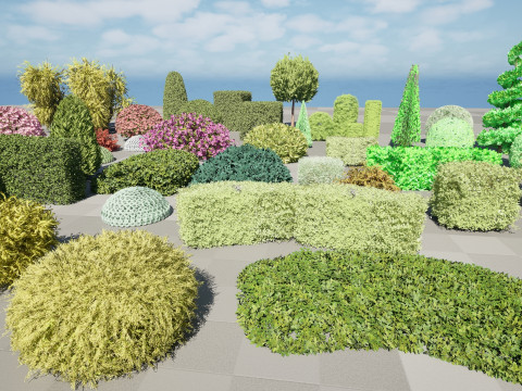 Shaped Bushes 3D Pack 01 3D Модель
