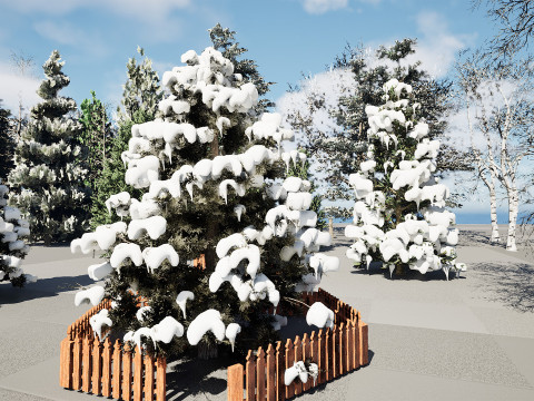 Snow-covered Trees Collection Model 3D