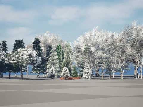 Sammlung schneebedeckter B&auml;ume 3D Modell