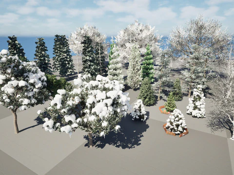 Sammlung schneebedeckter B&auml;ume 3D Modell