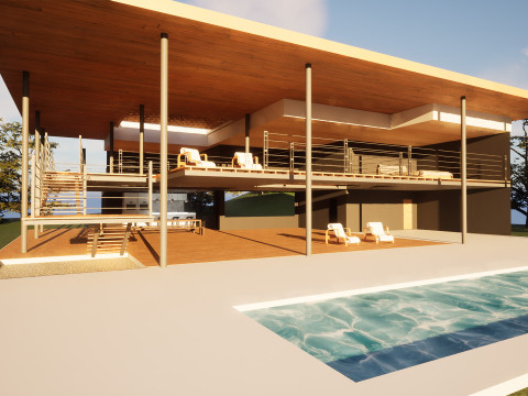 Modern Open House in Forest 3D Scene Modelo 3D