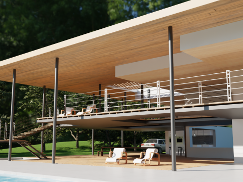 Modern Open House in Forest 3D Scene Modelo 3D