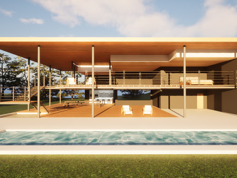 Modern Open House in Forest 3D Scene Modelo 3D