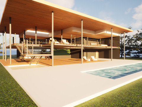 Modern Open House in Forest 3D Scene Modelo 3D
