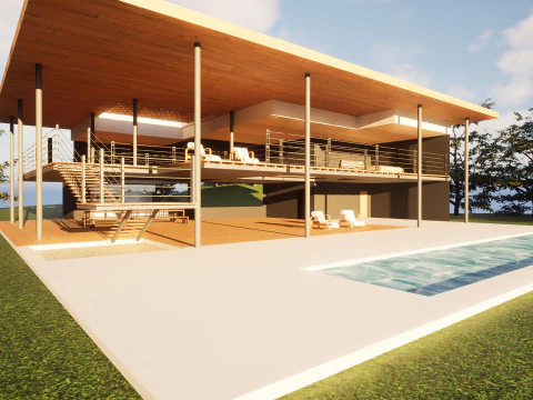 Modern Open House in Forest 3D Scene 3D Model