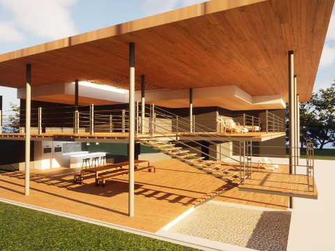 Modern Open House in Forest 3D Scene Modelo 3D
