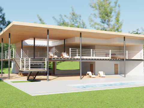 Modern Open House in Forest 3D Scene 3D मॉडल