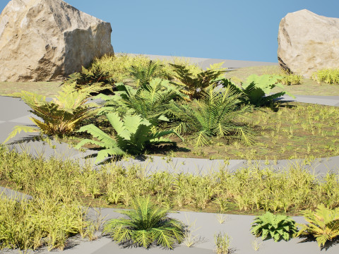 Game-Ready Nature Kit Grass Plants Stones Modelo 3D