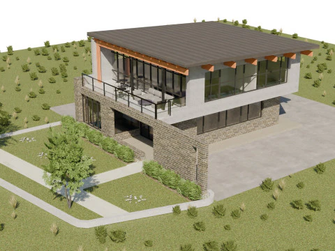 Immeuble de bureaux &agrave; deux &eacute;tages Modèle 3D