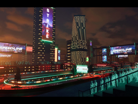 Neon Cyber-Track City Unreal Engine Environment 3D Модель
