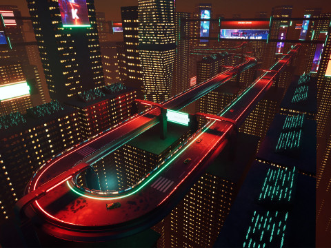 Neon Cyber-Track City Unreal Engine Environment 3D Модель