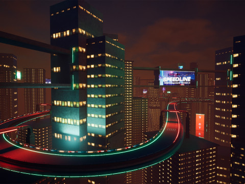 Neon Cyber-Track City Unreal Engine Environment 3D Модель