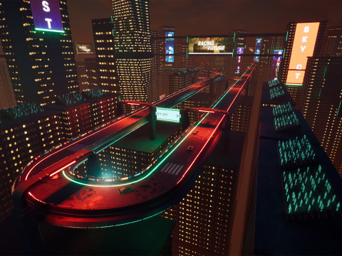 Neon Cyber-Track City Unreal Engine Environment 3D Модель