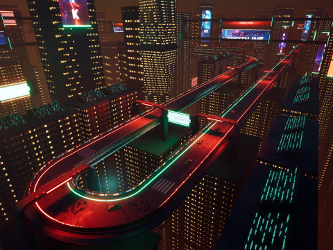 Neon Cyber-Track City Unreal Engine Environment 3D Модель
