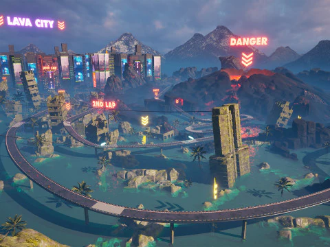 Crono-Circuito Ambiente di gioco Ambiente modulare Pista da corsa fantascientifica Modello 3D