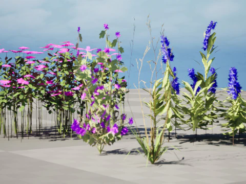 Pacchetto di foglie di fiori selvatici pronto per il gioco Modello 3D