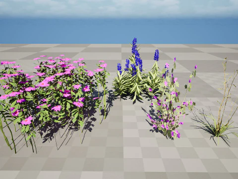 Pacchetto di foglie di fiori selvatici pronto per il gioco Modello 3D