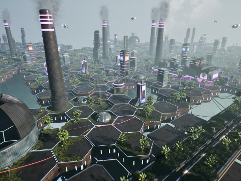 Modułowa placówka Sci-Fi Neo-Cyber ​​Frontier Nierealne środowisko silnika Model 3D