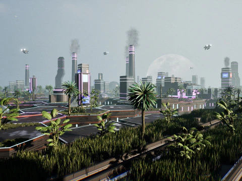 Neo-Cyber Frontier Modular Sci-Fi Outpost Unreal Engine Environment 3D Model