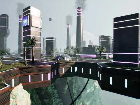 Neo-Cyber Frontier Modular Sci-Fi Outpost Unreal Engine Environment 3D Model