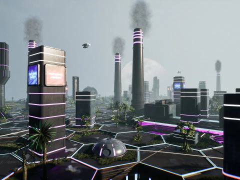 Neo-Cyber Frontier Modular Sci-Fi Outpost Unreal Engine Environment 3D Model