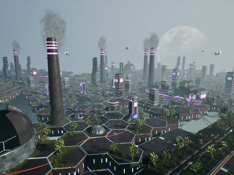 Neo-Cyber Frontier Modular Sci-Fi Outpost Unreal Engine Environment 3D Model