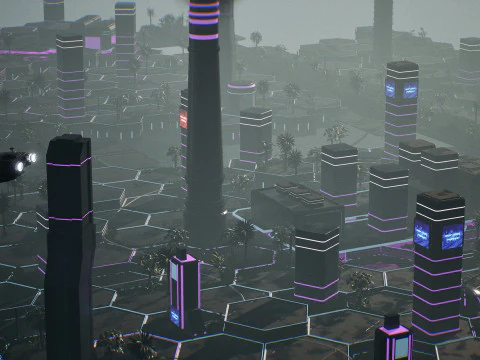 Neo-Cyber Frontier Modular Sci-Fi Outpost Unreal Engine Environment 3D Model
