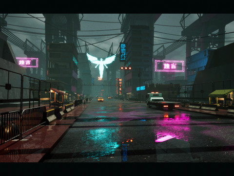 CyberDistrict 고충실도 모듈식 사이버펑크 거리 언리얼 환경 3D 모델