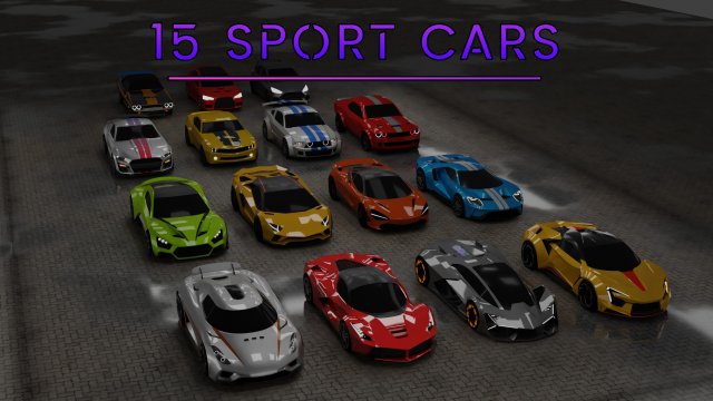 15 sport cars pack 3D Модель .c4d .max .obj .3ds .fbx .stl .blend 