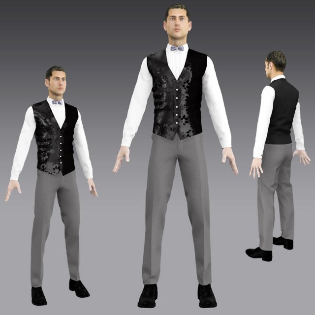 handsome young man-hand some dress slim dress vest pants tie 3D 模型 .c4d .max .obj .3ds .fbx .stl .blend