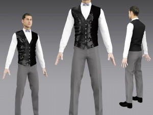 handsome young man-hand some dress slim dress vest pants tie 3D Model