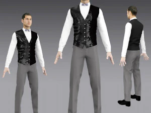 knappe jonge man-hand een jurk slanke jurk vest broek stropdas 3D Model