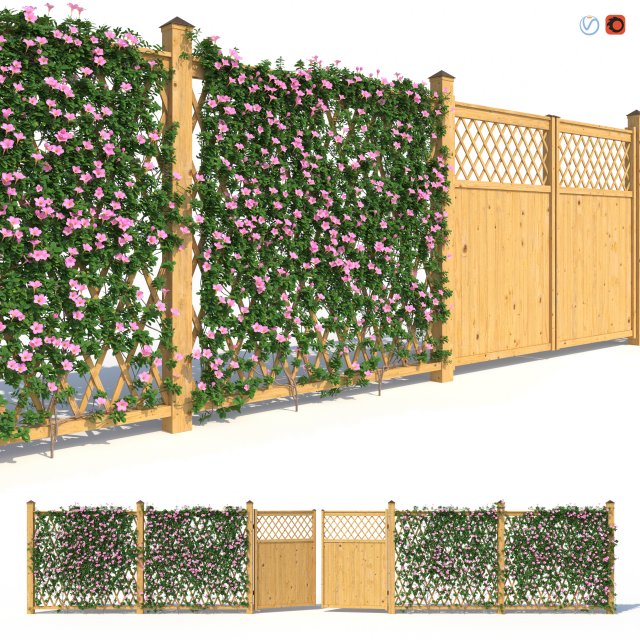 fence - mandevilla sanderi with flowers Modèle 3D .c4d .max .obj .3ds .fbx .stl .blend 