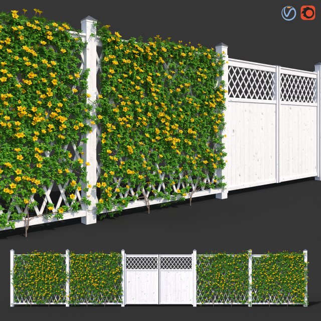 fence - mandevilla sanderi with yellow flowers 3D Model .c4d .max .obj .3ds .fbx .stl .blend 