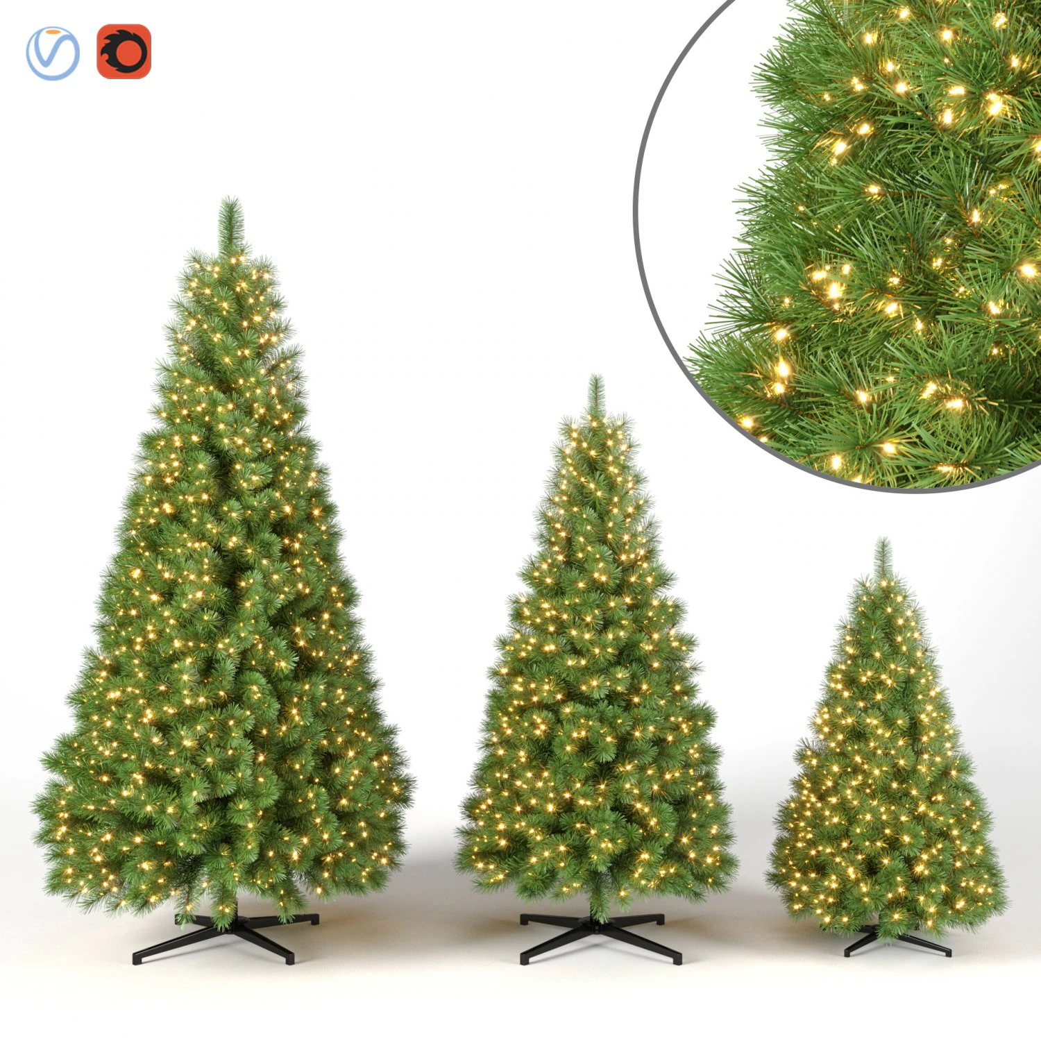 christmas tree with lights set 1 3D Model .c4d .max .obj .3ds .fbx .stl .blend