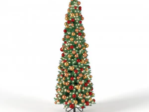 albero di natale 6 piedi con palline e luci Modello 3D