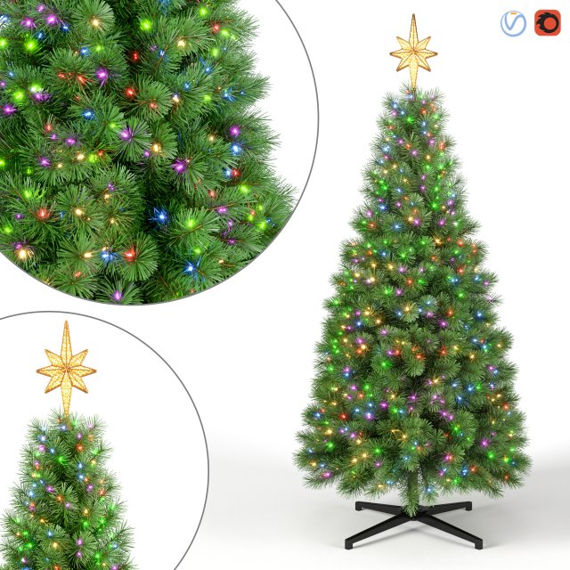 christmas tree 7 feet with multicolor lights Model 3D .c4d .max .obj .3ds .fbx .stl .blend 