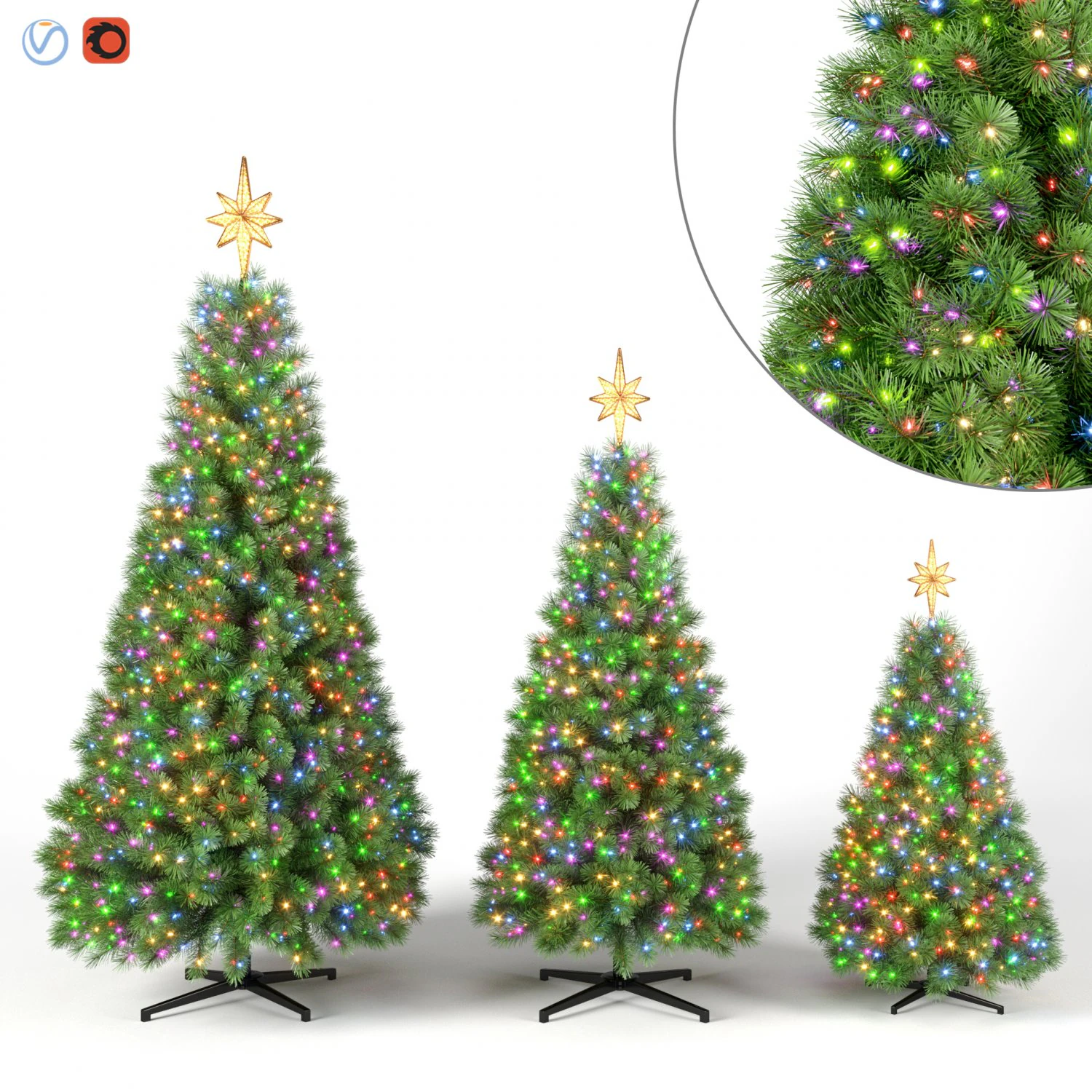 christmas tree with multicolor lights set 1 3D Model .c4d .max .obj .3ds .fbx .stl .blend